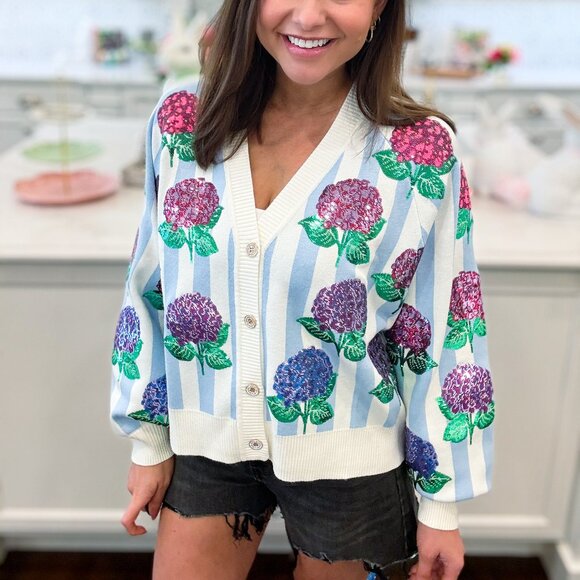 Blue & White Striped Hibiscus Cardigan - Picture 2 of 3